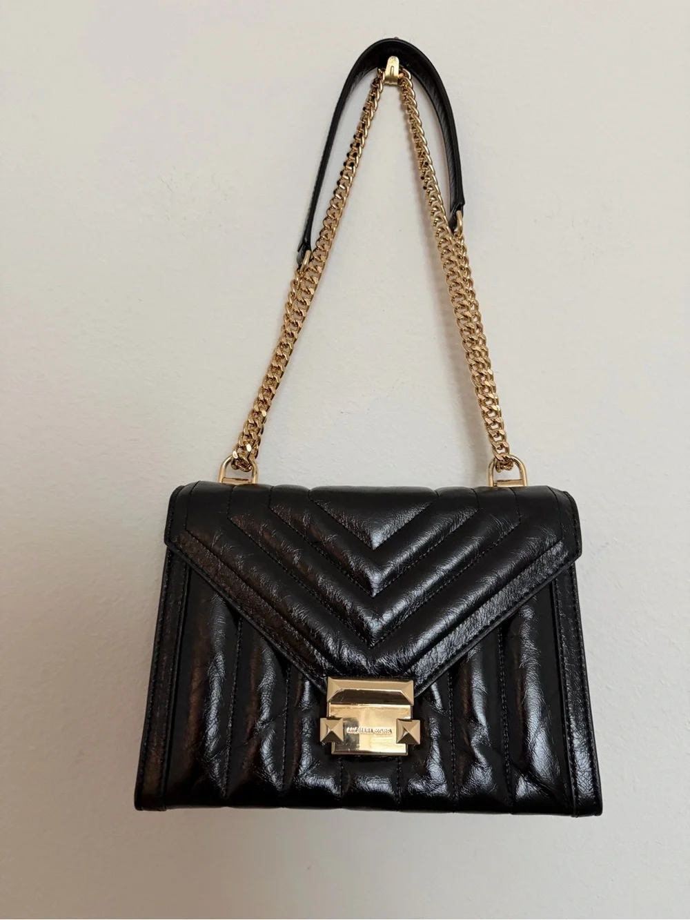 Michael Kors Black Quilted Leather Shoulder Bag with Gold Chain